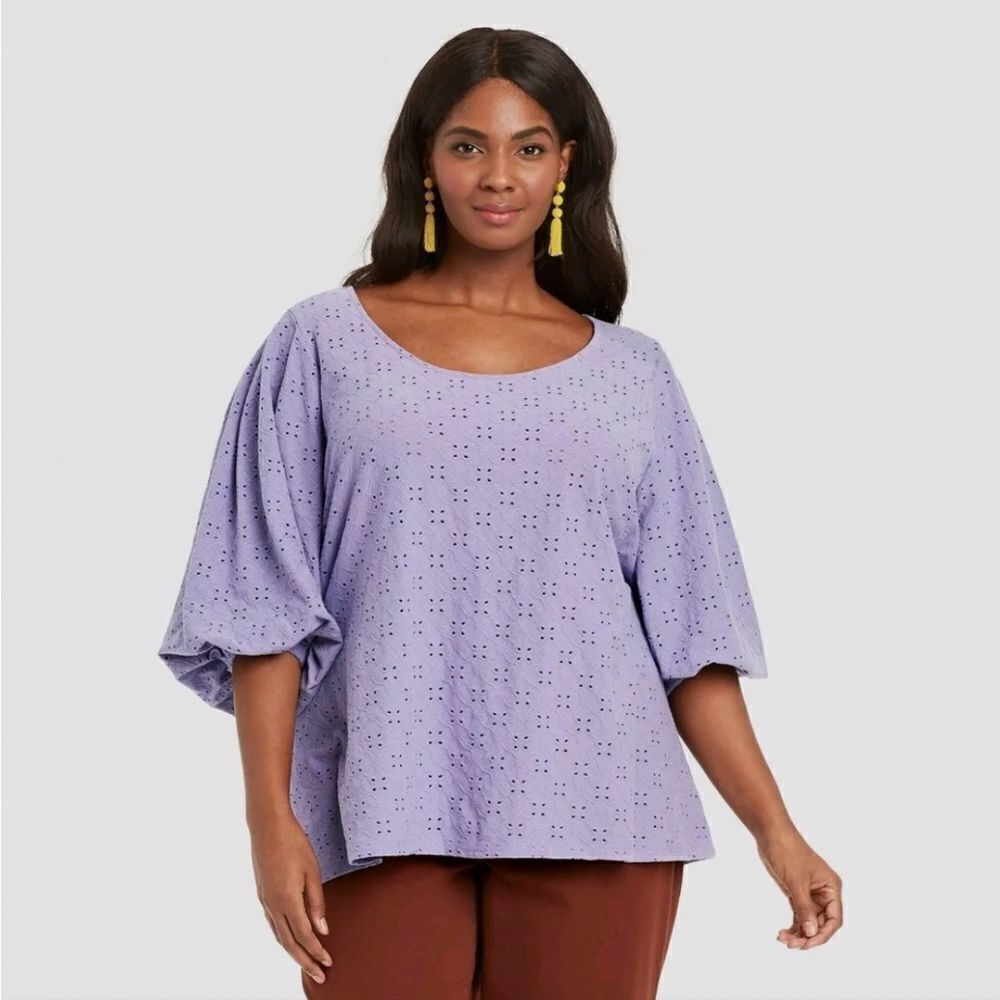 Women's Plus Size Half Sleeve Popover Purple Blouse Ava & Viv